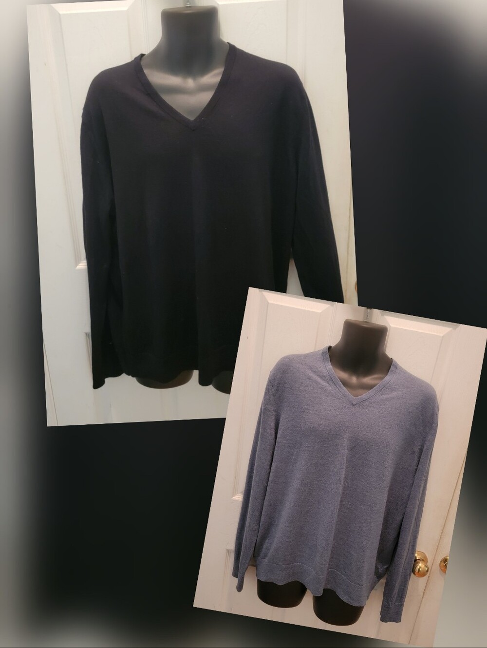 Banana Republic 100% Merino Wool V-Neck Sweaters, Lot of 2, Size XL, Black Blue